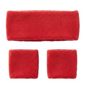 WRISTBAND & HEADBAND SET Tennis Terry Towelling Cotton Sweat Band Team Gym  Red