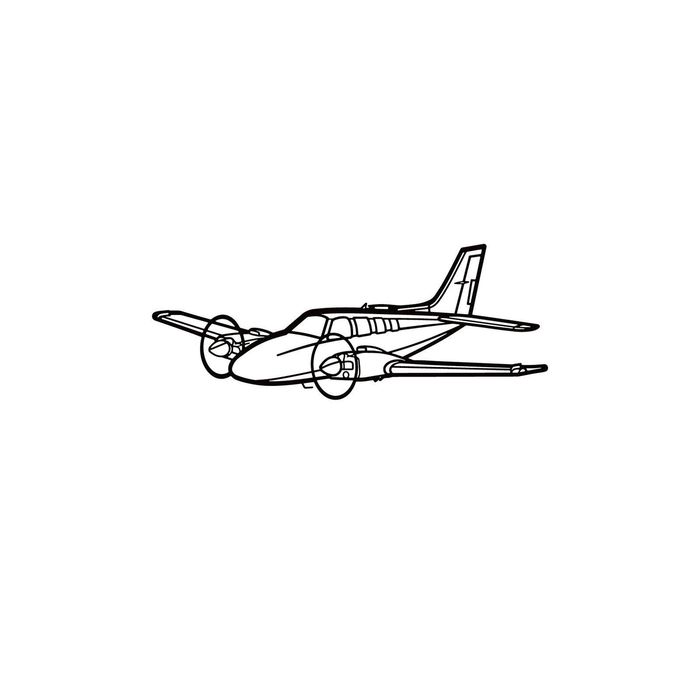 Ignite Laser Beechcraft Baron 58 - Twin-Engine Light Aircraft Silhouette Metal Wall Art Coated Black 23.6 inch - 60 cm