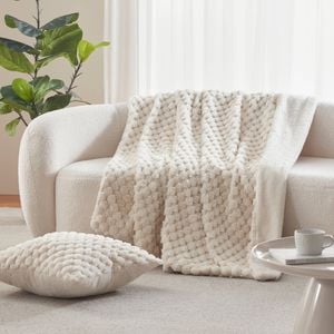 Dreamaker Emmett Textured Faux Fur Throw Cream 130x170cm