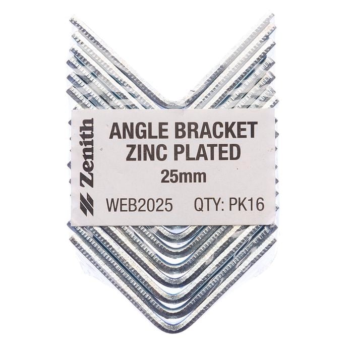 Zenith 25mm Zinc Plated Angle Bracket - 16 Pack