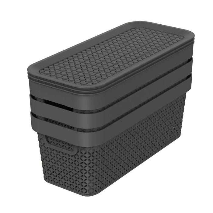 Ezy Storage 5.2L Charcoal Mode Basket With Lid - 3 Pack