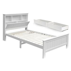 Artiss Wooden Bed Frame Shelves Bed Head And Drawers King Single