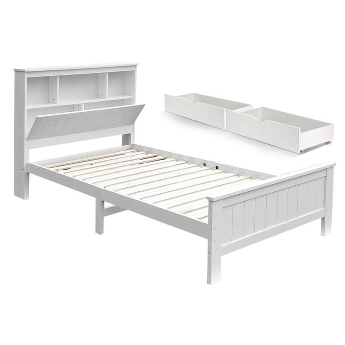 Artiss Wooden Bed Frame Shelves Bed Head And Drawers King Single