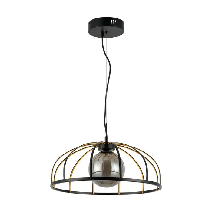 Lexi Lighting Calista LED Pendant Light Black Metal Frame Smokey Glass 30W