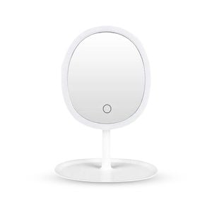 SOGA 26cm White Oval Smart LED Makeup Bedroom Table Vanity Mirror Tricolor Adjustable Light
