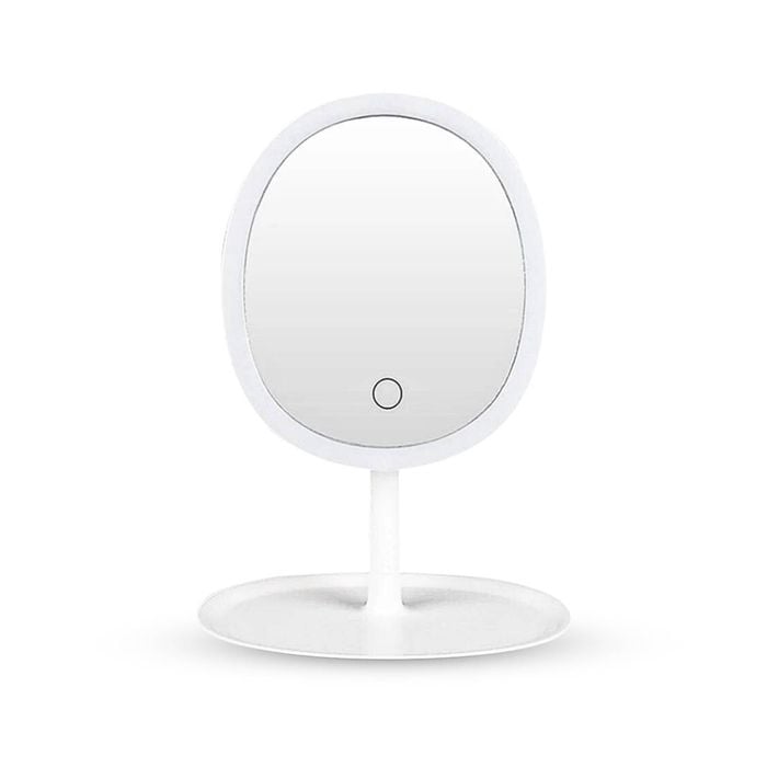 SOGA 26cm White Oval Smart LED Makeup Bedroom Table Vanity Mirror Tricolor Adjustable Light