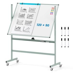 Costway 120x90cm Double-sided Mag Rolling Whiteboard Easel