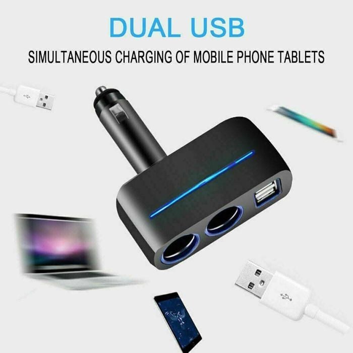 Car Cigarette Lighter Splitter Adapter | Dual 12v Sockets + 2 Usb Ports  With Led & Fast Charge
