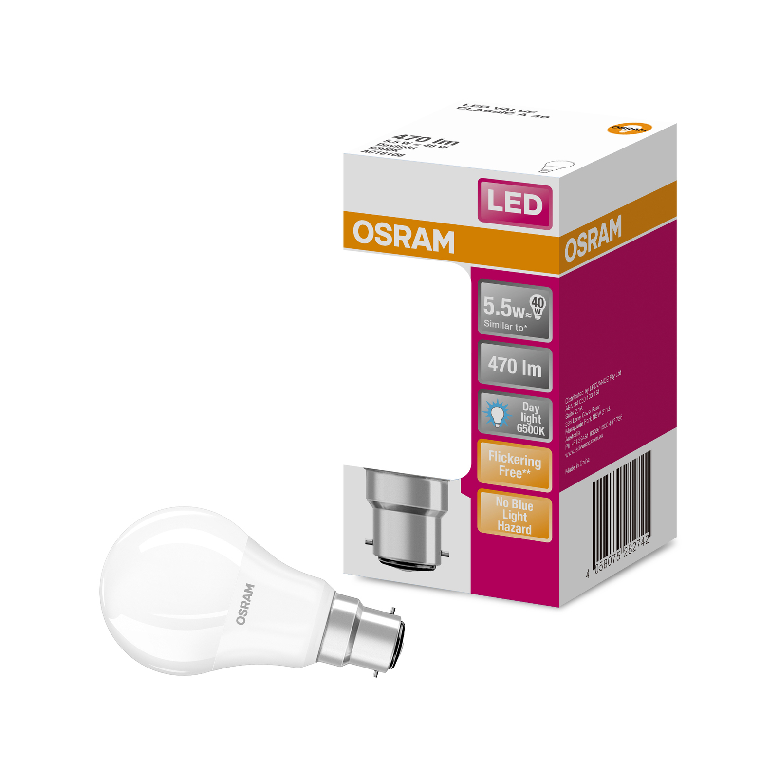 Osram 5.5W 470lm Frosted DL A Shape LED B22 Light Globe product image