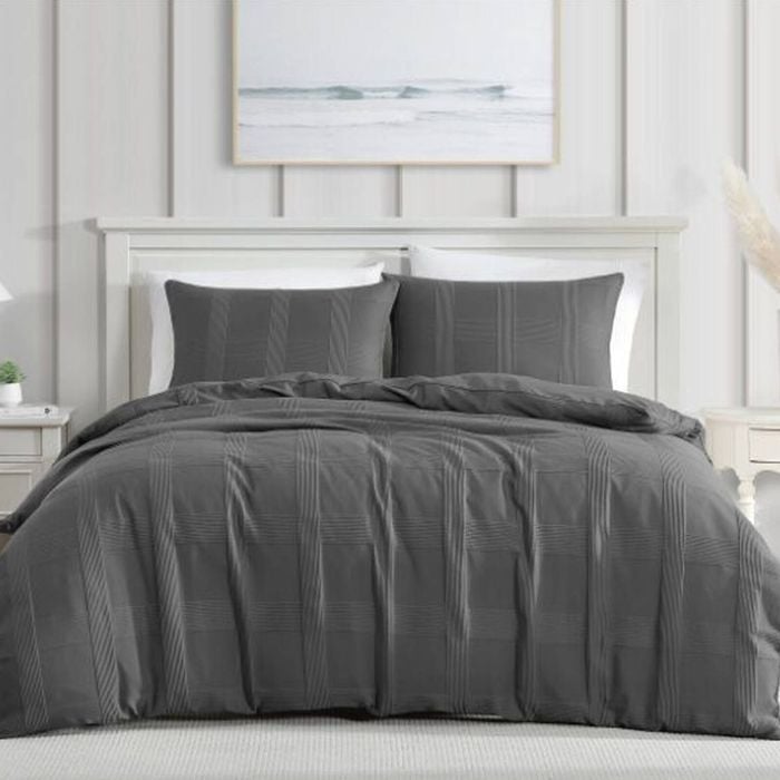 Ardor Shiloh Sutle Check Textured Quilt Duvet Cover Set Double Charcoal