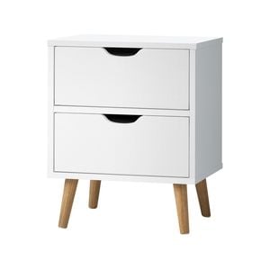 Oikiture Bedside Table 2 Drawers Nightstand Storage Cabinet White