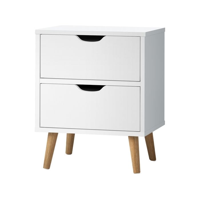 Oikiture Bedside Table 2 Drawers Nightstand Storage Cabinet White