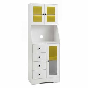 Costway 163CM Pantry Cabinet LED Light Sideboard 3 Door 4 Drawer