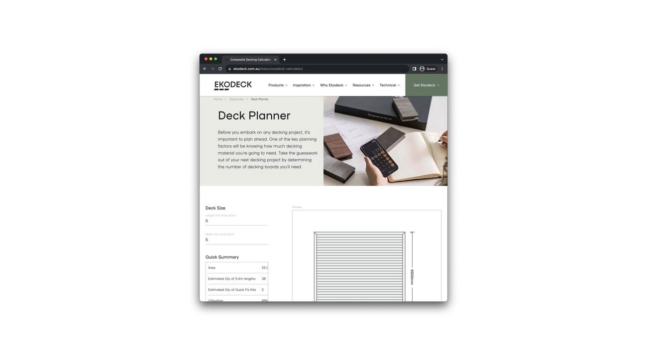 Screenshot of “Ekodeck Deck Planner,” website 