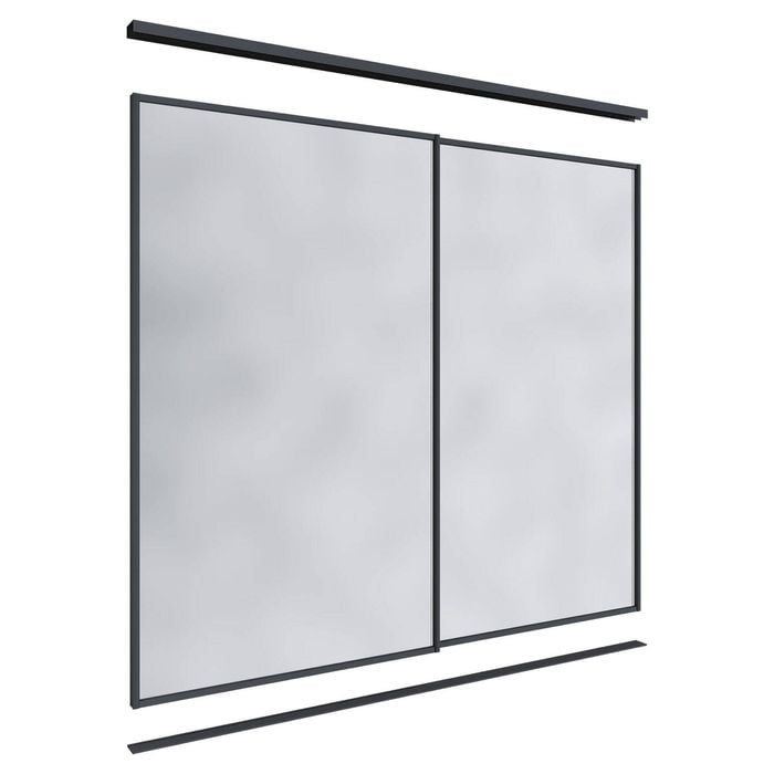 Lugna 2100 x 1801-2400mm Black Mirror Wardrobe Double Sliding Doors