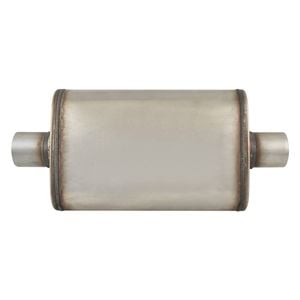 Outlaw T-409 stainless steel straight through muffler, single 2-1/2" inlet/outlet, centre/centre