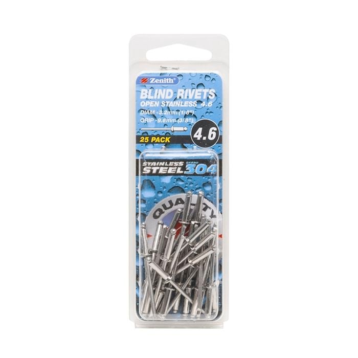 Zenith Blind Rivet Open 304SS 1/8"D x 3/8"G  25pk