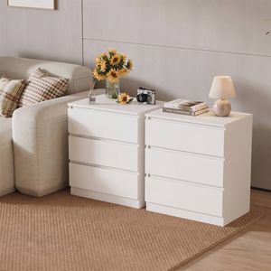 Ufurniture Set of 2 Bedside Table 3 Drawers Nightstand Side Table Bedroom Storage Cabinet White
