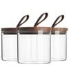 Argon Tableware Glass Storage Jars - Leather Loop Lid - 550ml - Modern Round Scandi Organisation Container Glass Jar - Set Of 6