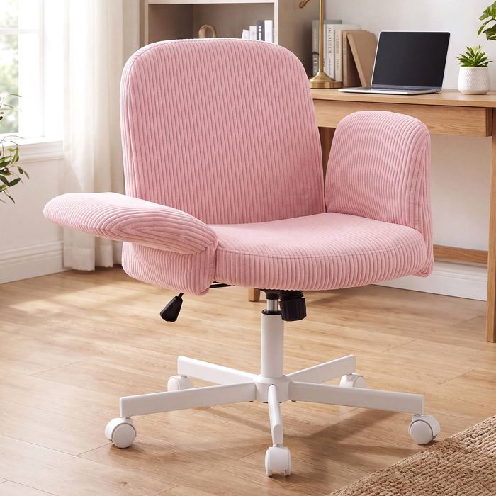 Advwin Cross-Legged Desk Chair with 5-Level Adjustable Arm & Wheels Pink