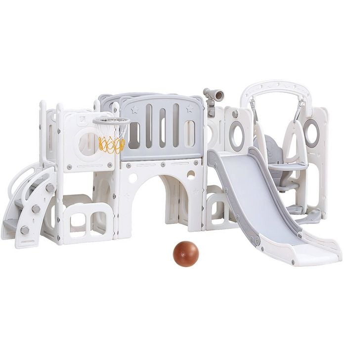 Keezi Kids Slide Swing Set Basketball Hoop Ring Football Outdoor