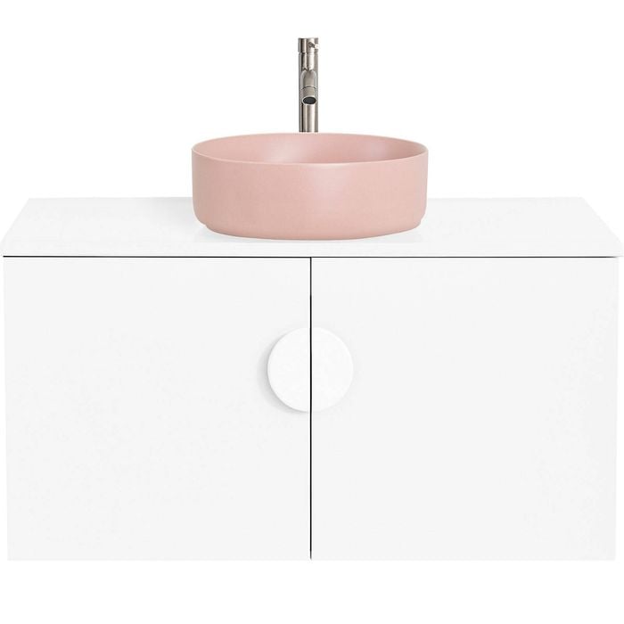 CIBO 900mm White Mornington Wall Hung Vanity With Pink Basin And White Handle