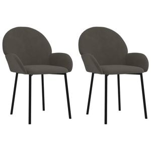 vidaXL 2x Dining Chairs Dark Grey Velvet Armchair Kitchen Dining Room Chair