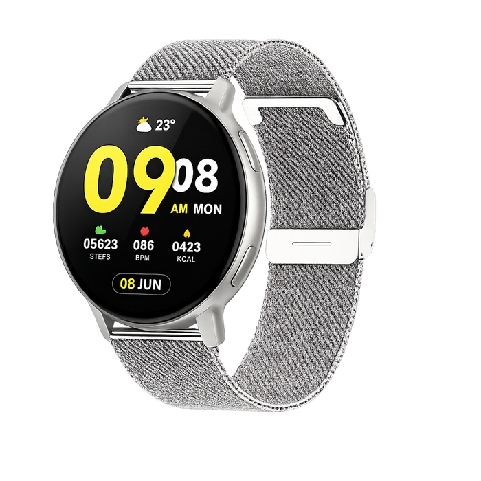 Smart Watch Amoled Screen Bluetooth Call Health Sleep Monitor Fitness Tracker Sports Watch  Mesh Silver