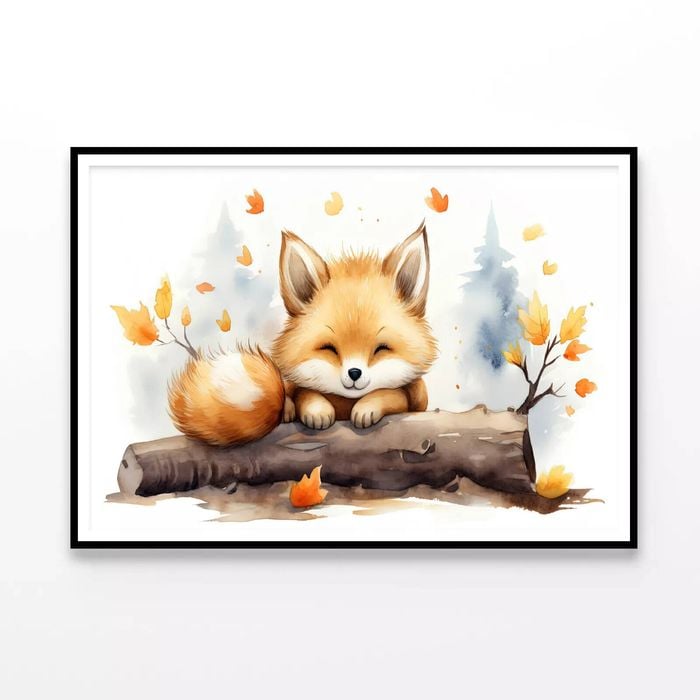 Baby Red Fox in Autumn Garden  Print 100% Australian Made 120x90cm  (Poster)