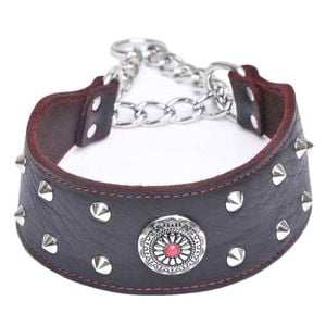 CottonMore Top Quality Handmade Genuine Leather Adjustable Chain Studded Dog Collar - Small