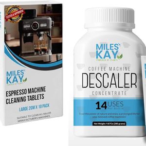 Miles Kay Coffee Machine Descaler Powder (280g/14 Uses) + 10 Cleaning Tablets - Universal Descaling Solution for Breville,