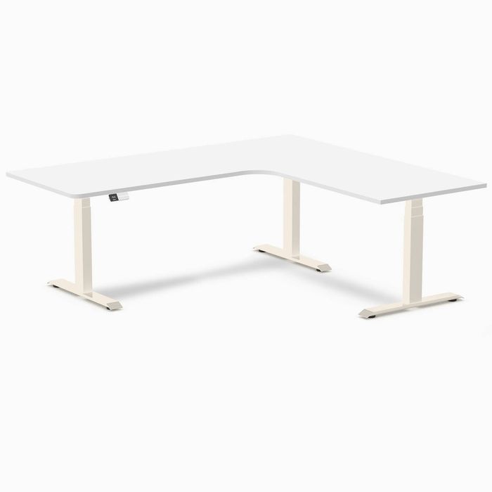 Desky L-Shape Melamine Sit Stand Desk Wheat Frame 200x180cm Right Return