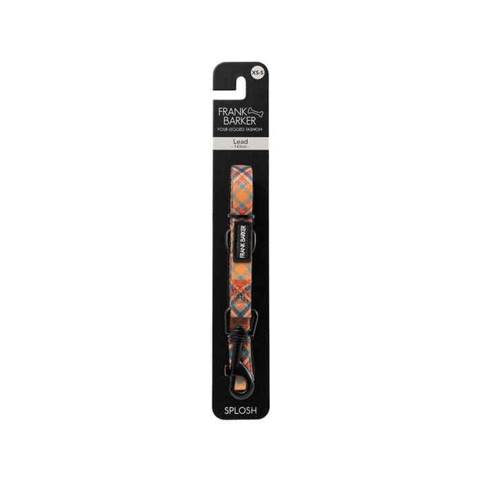 Frank Barker Gingham 143cm Padded Adjustable Dog Lead Leash XS-S Orange