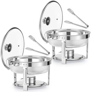 Provecta 6qt round chafing dish buffet set stainless steel food warmer with glass lid catering server 2 pack