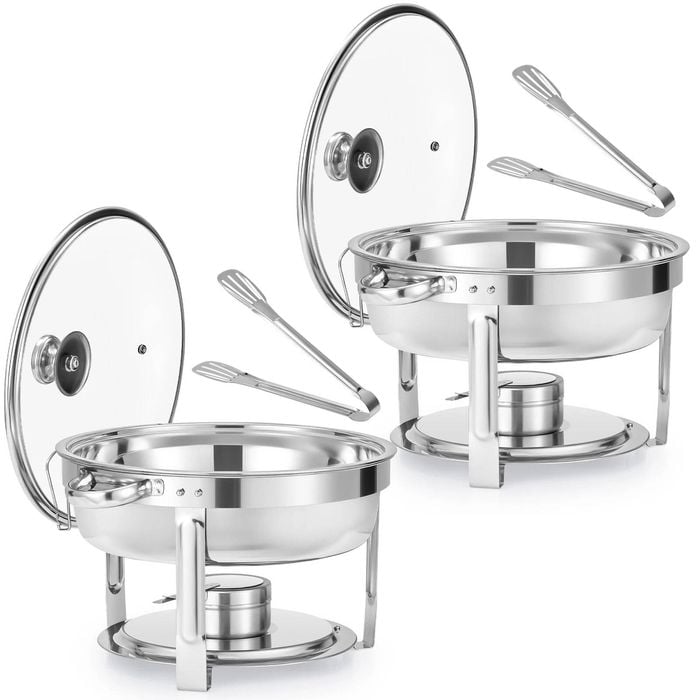 Provecta 6qt round chafing dish buffet set stainless steel food warmer with glass lid catering server 2 pack