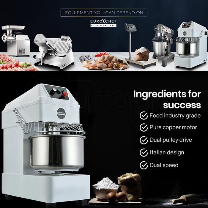 EUROCHEF Commercial 30L 1800W Spiral Dough Mixer Machine, 2 Speed