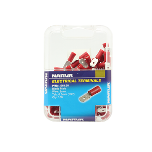 Narva 2.5-3mm / 6.3 x 0.8mm Red Double Crimped Male Blade Terminal - 100 Pack