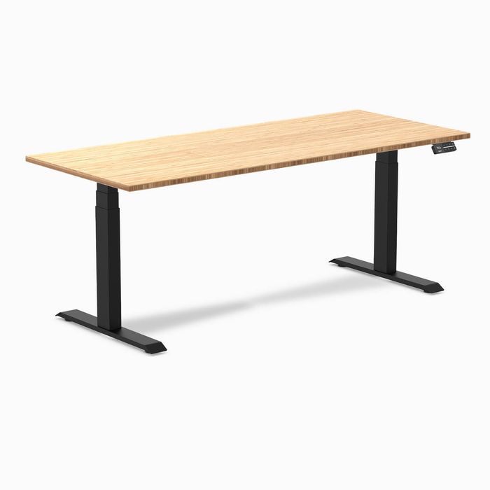 Desky Dual Bamboo Sit Stand Desk Matte Black Frame 180cm