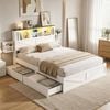 Artiss Double Platform Bed Frame With Drawer Charging Station Led Light White Platform Bed White