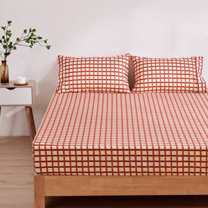 Dreamaker Micro Flannel Grid Combo Fitted Sheet Set Sienna King Bed