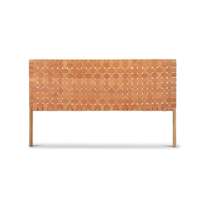 Lazie King Size Teak & Natural Tan Leather Bedhead