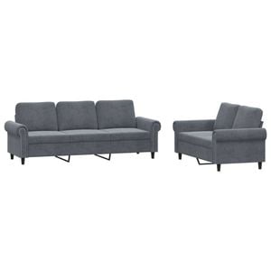 vidaXL Sofa Set with Cushions 2-Seater Sofa Couch 2 Piece Dark Grey Velvet