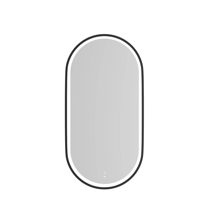 Attica 900 x 450mm Matte Black Framed Oval LED Mirror