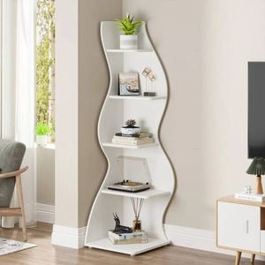 Oakory 160cm 5-tier Corner Shelf With Adjustable Shelves In White And Seagrass Finish