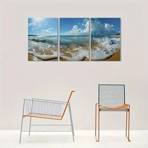 3pcs Beach Waves Ocean Scene Coastal Print 100% Australian Made 3 x 40x60cm (Metal Print)