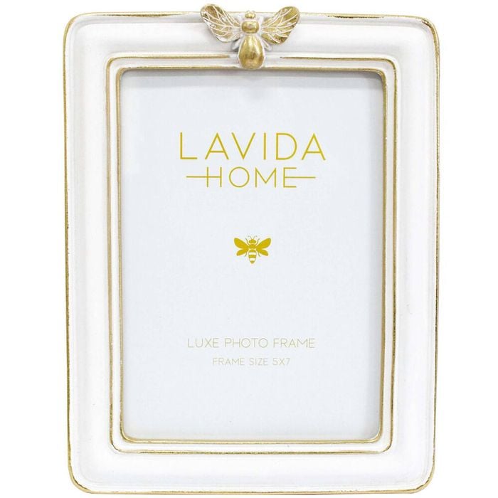 LVD Resin Bee Photo/Picture Frame 5x7 16x1.5x21cm Crisp White/Gold