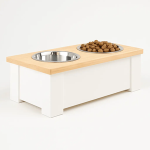 Paws and Willow Medium White/Natural 2-Bowl Chic' Wooden Dog Feeder