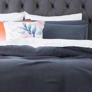 Renee Taylor Solana Washed Cotton Textured Slate Blue European Pillowcase