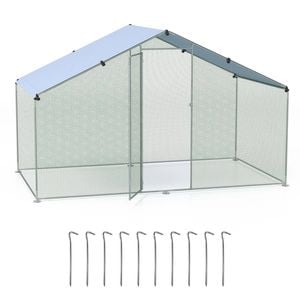 Costway 3.1x1.7x1.9m Walk-in Chicken Coops W/all-weather Protection Canopy Poultry Cage