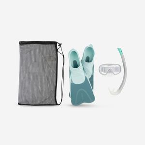 Decathlon - Kids' Snorkelling Fins Mask Snorkel Set Snk 500 -Blue Grey Pastel Mint - Au 9.5C/10.5C- Eu 8/29